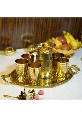 Brass Globe Brass Lemonade Juice Jug with 6 Glasses and Tray