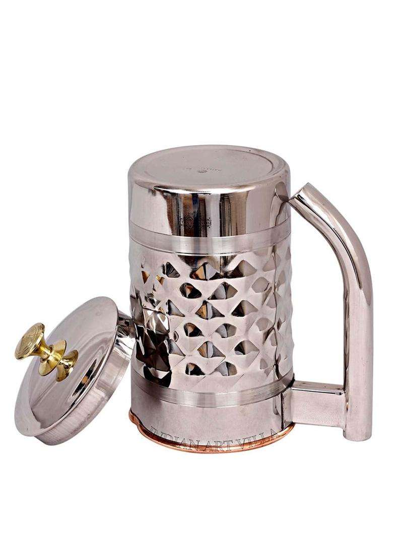 INDIAN ART VILLA Diamond Hammered Steel Copper Jug Picther with Brass Knob | 1500 ml | 50.7 fl oz - Indya