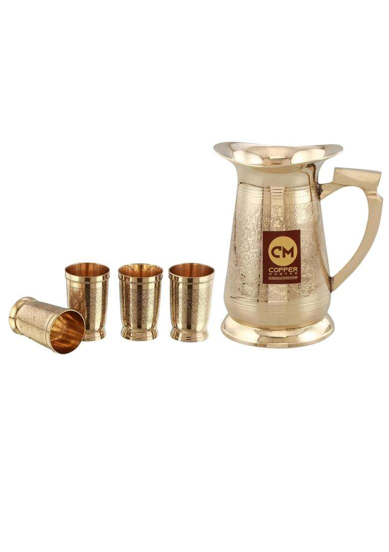 Copper-Master Brass Hotel Jug with 2 Glasses - Indya