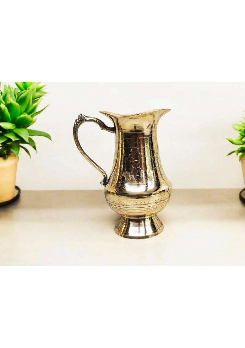 Blissful Decor Pure Brass Water Jug Brass Design Jug in Glossy Finishing 100 Brass Handmade | 1.2 L | 1.3 Qt - Indya