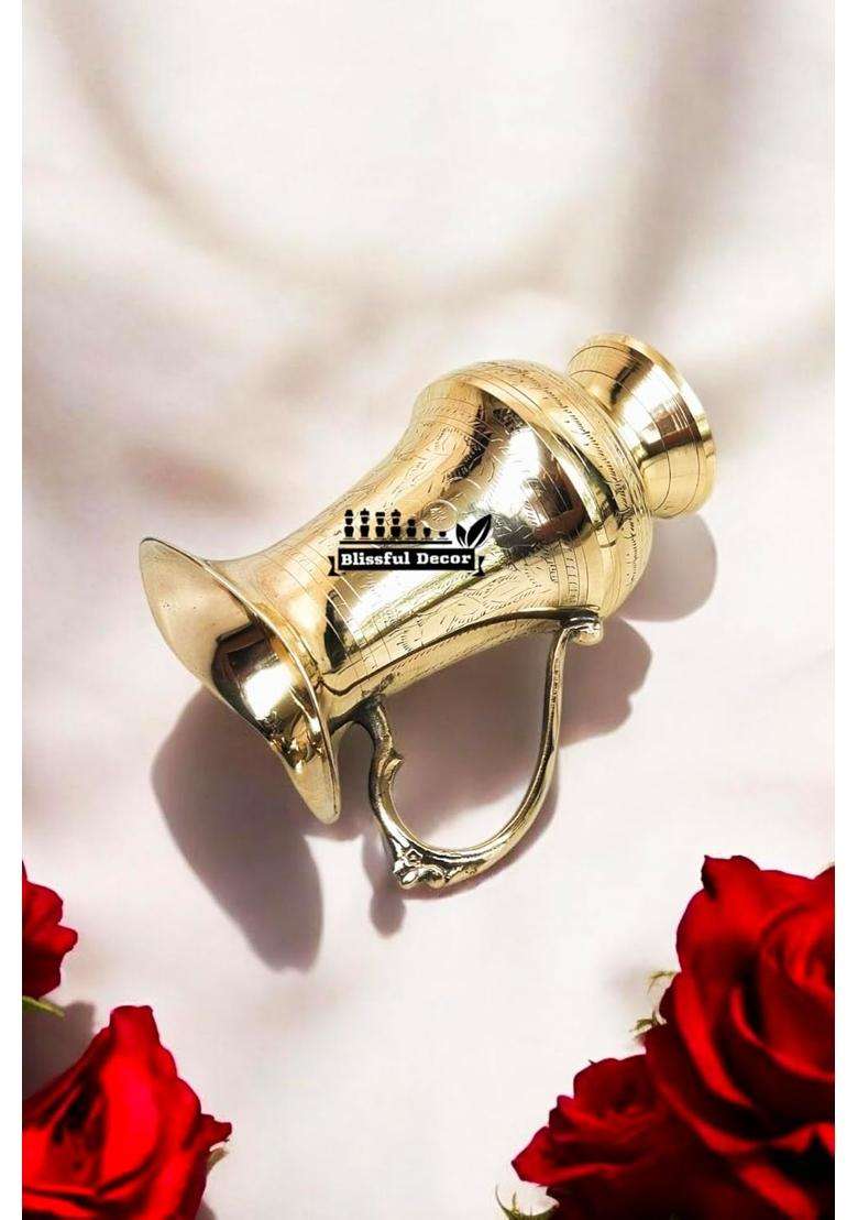 Blissful Decor Pure Brass Water Jug Brass Design Jug in Glossy Finishing 100 Brass Handmade | 1.2 L | 1.3 Qt - Indya