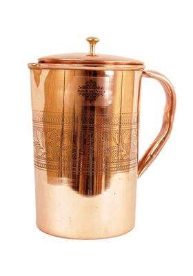 INDIAN ART VILLA Copper Jug Pitcher Embossed Design | 2 L | 2.1 Qt