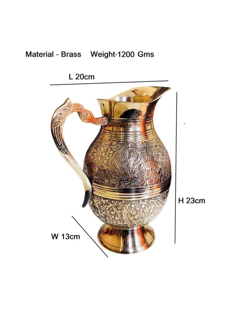MORADABAD BRASS VILLA Brass Jug Pitcher Designer Embossed Design Mughal Style for Serving Drinking | 2 L | 2.1 Qt - Indya