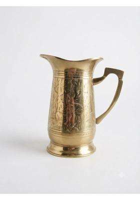 SHAAN mfg. Brass Jug with Embossed Engraved Floral Design | 2 L | 2.1 Qt