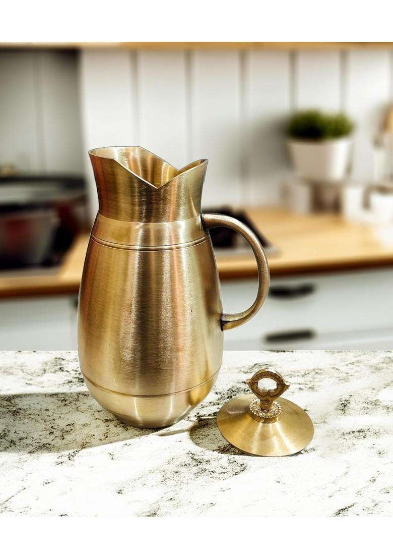 MORADABAD BRASS VILLA Matte Brass Matt Jug Matte Finish | 1.5 L | 1.6 Qt - Indya