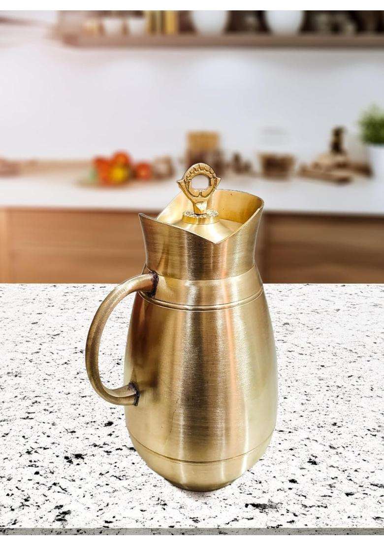 MORADABAD BRASS VILLA Matte Brass Matt Jug Matte Finish | 1.5 L | 1.6 Qt - Indya