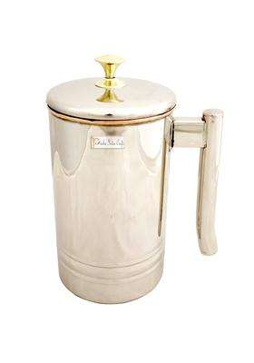 Prisha India Craft Pure Copper Water Jug Pitcher with Brass Knob Outside Steel | 1500 ml | 50.7 fl oz
