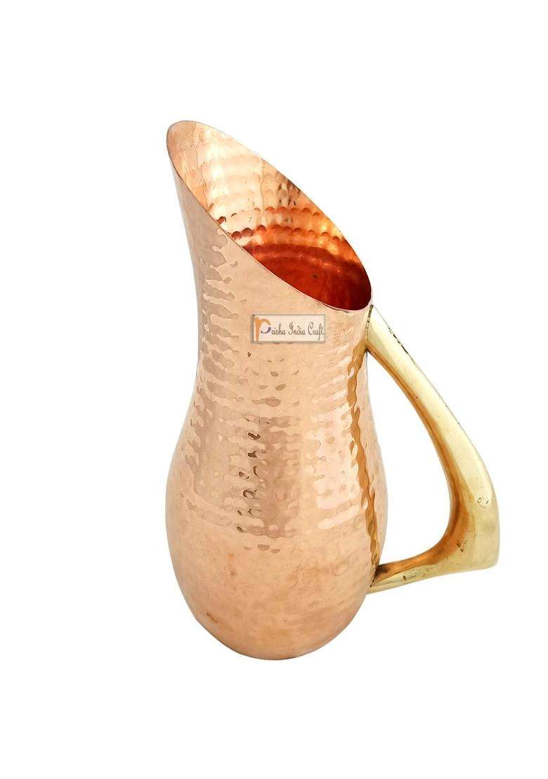 Prisha India Craft Pure Copper Jug Pitcher | 1200 ml | 40.6 fl oz | Hammered Finish - Indya