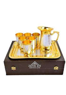 JAIPUR ACE Silver and Gold Plated Pure Brass Water Glass Set with Jug and Tray