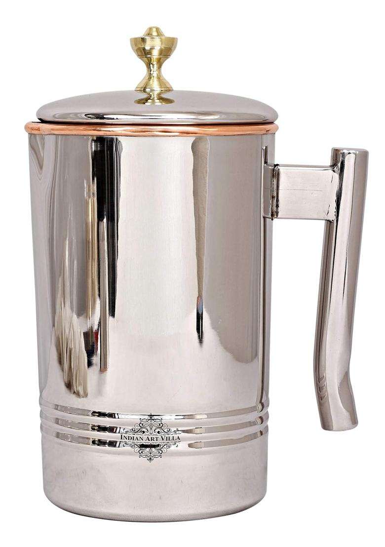 INDIAN ART VILLA Steel Copper Jug Pitcher with Brass Knob | 1500 ml | 50.7 fl oz - Indya