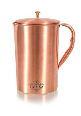 Taluka With T Logo Taluka Plain Matt Copper Jug Pitcher with Brass Knob Drinkware Storage Serving | 1500 ml | 50.7 fl oz
