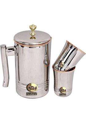 Copper-Master Copper Steel Premium Jug Set with Brass Knob 1 Jug and 2 Pari Glasses with Box | 1500 ml | 50.7 fl oz
