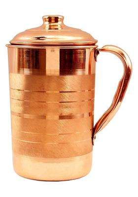 RewariCraft Pure Copper Handcrafted Water Storage Jug with a Lid | 2 L | 2.1 Qt