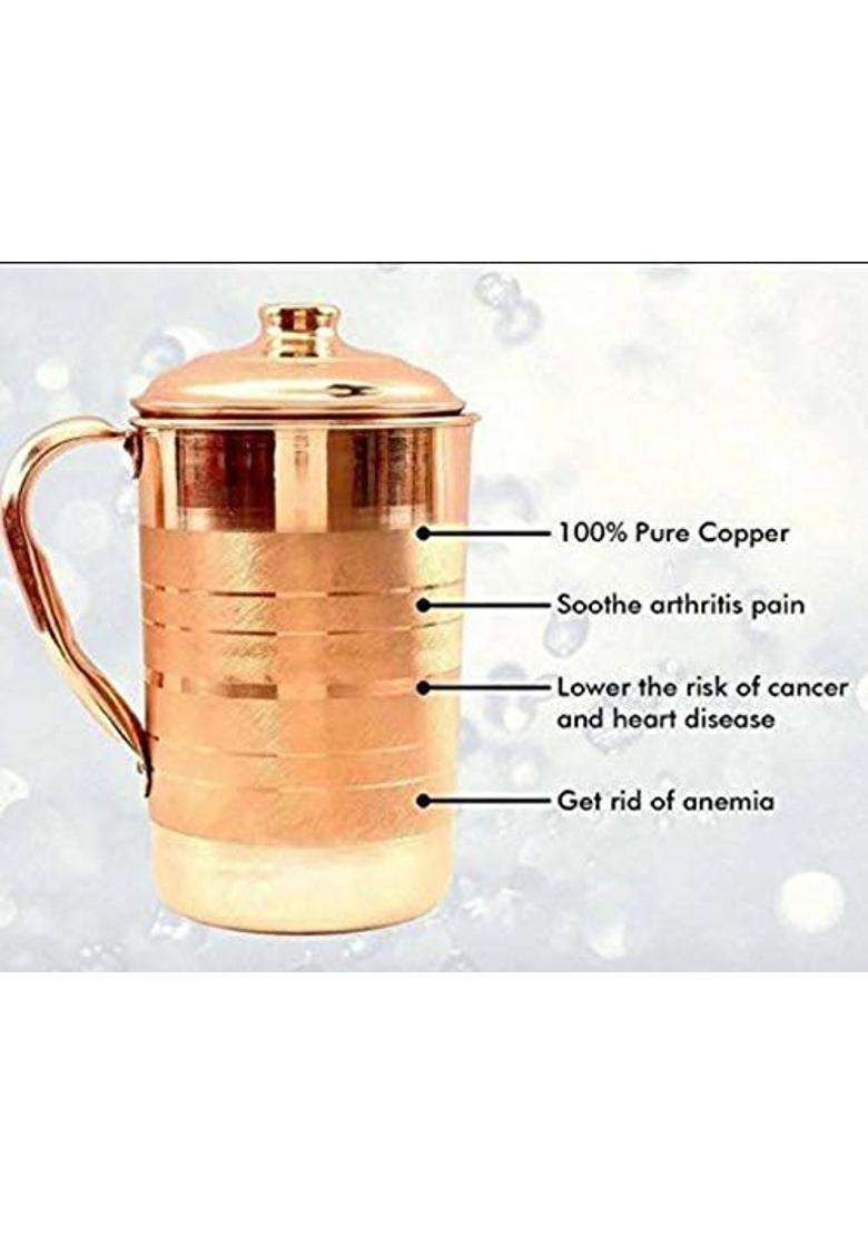 RewariCraft Pure Copper Handcrafted Water Storage Jug with a Lid | 2 L | 2.1 Qt - Indya