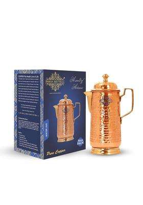 INDIAN ART VILLA Pure Copper Hammered Water Carafes with Brass Handle and Lid | 1600 ml | 54.1 fl oz
