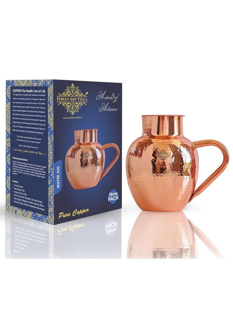 INDIAN ART VILLA Hammered Royal Surahi Design Copper Jug Pitcher | 1600 ml | 54.1 fl oz - Indya