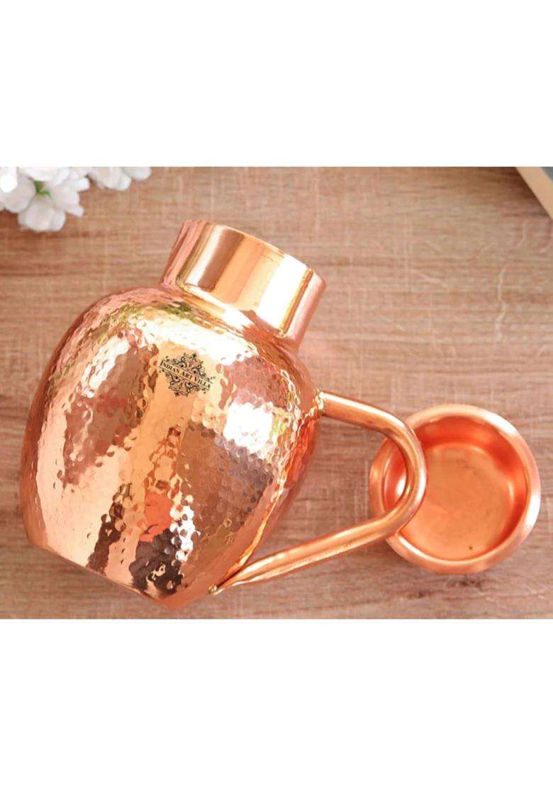 INDIAN ART VILLA Hammered Royal Surahi Design Copper Jug Pitcher | 1600 ml | 54.1 fl oz - Indya