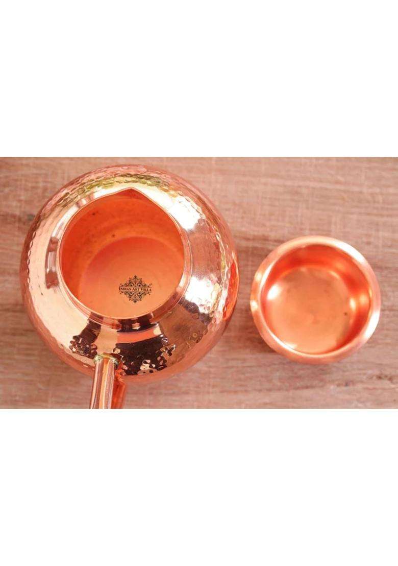 INDIAN ART VILLA Hammered Royal Surahi Design Copper Jug Pitcher | 1600 ml | 54.1 fl oz - Indya
