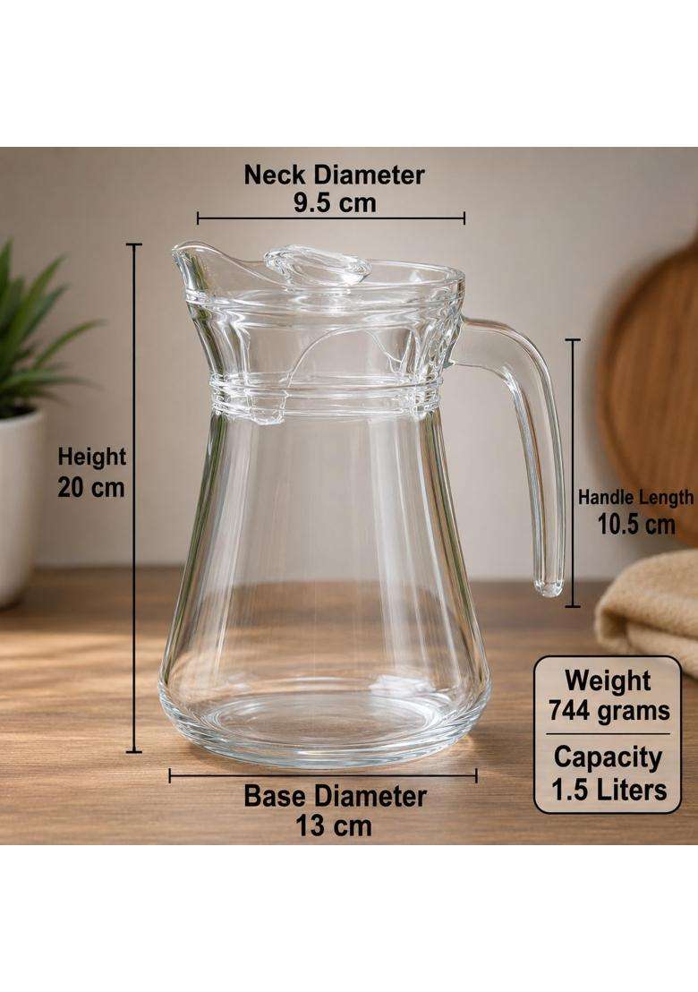 Pure Source India Glass Water Jug with Lid | 1.5 L | 1.6 Qt - Indya