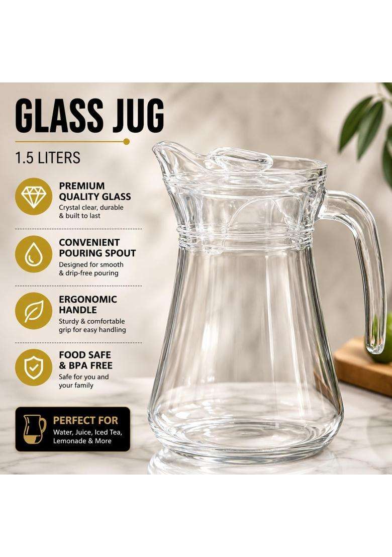 Pure Source India Glass Water Jug with Lid | 1.5 L | 1.6 Qt - Indya