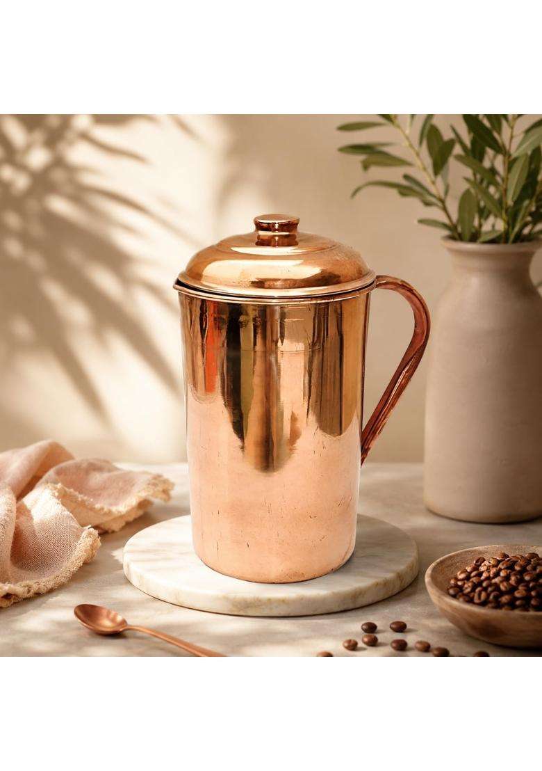 Adoko Pure Copper Water Jug | 2 L | 2.1 Qt | Handcrafted | Leak Proof - Indya