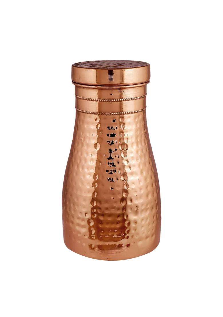 Adoko 100 Pure Copper Bedside Water Bottle with Glass Lid | 1 L | 1.1 Qt - Indya