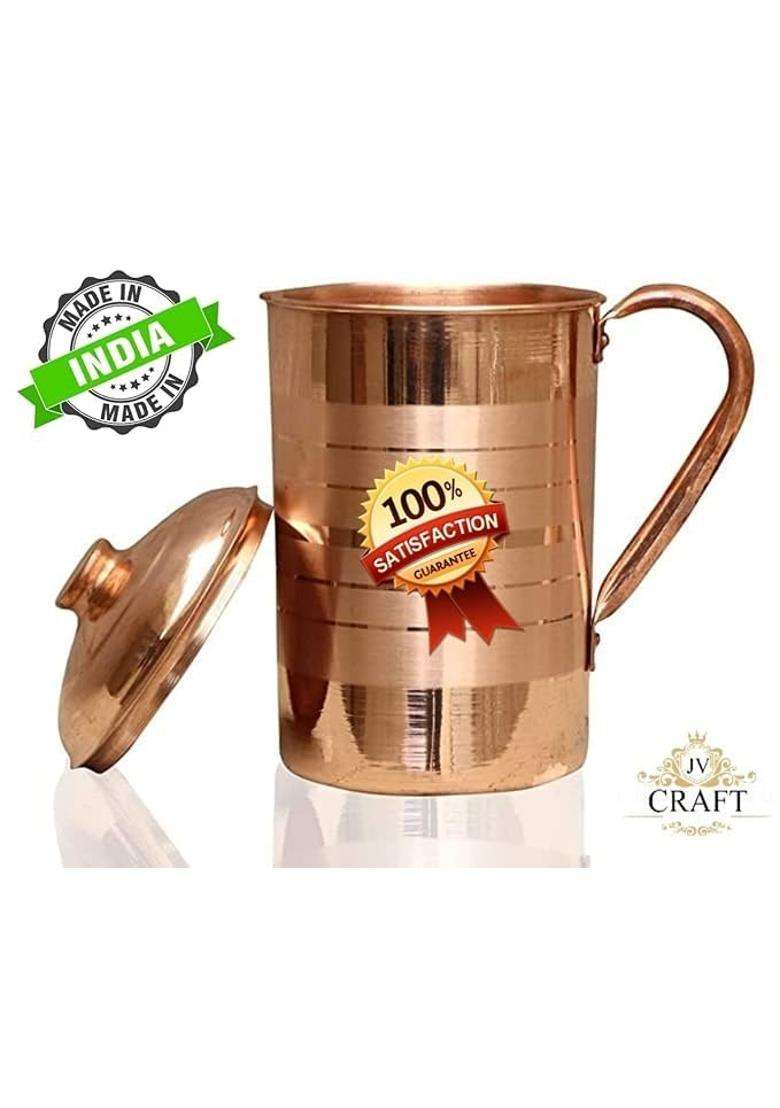 K.U.H.. Pure Heavy Copper Jug with Lid Handmade Copper Utensils for Ayurveda | 1.5 L | 1.6 Qt - Indya