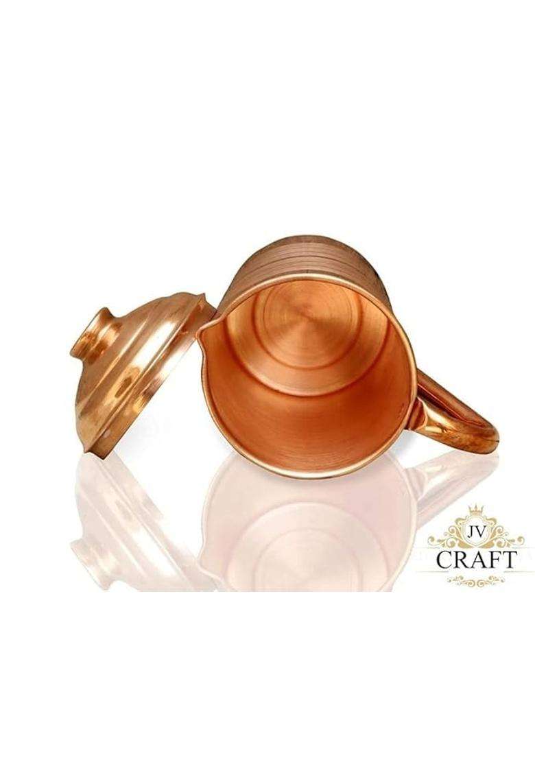 K.U.H.. Pure Heavy Copper Jug with Lid Handmade Copper Utensils for Ayurveda | 1.5 L | 1.6 Qt - Indya