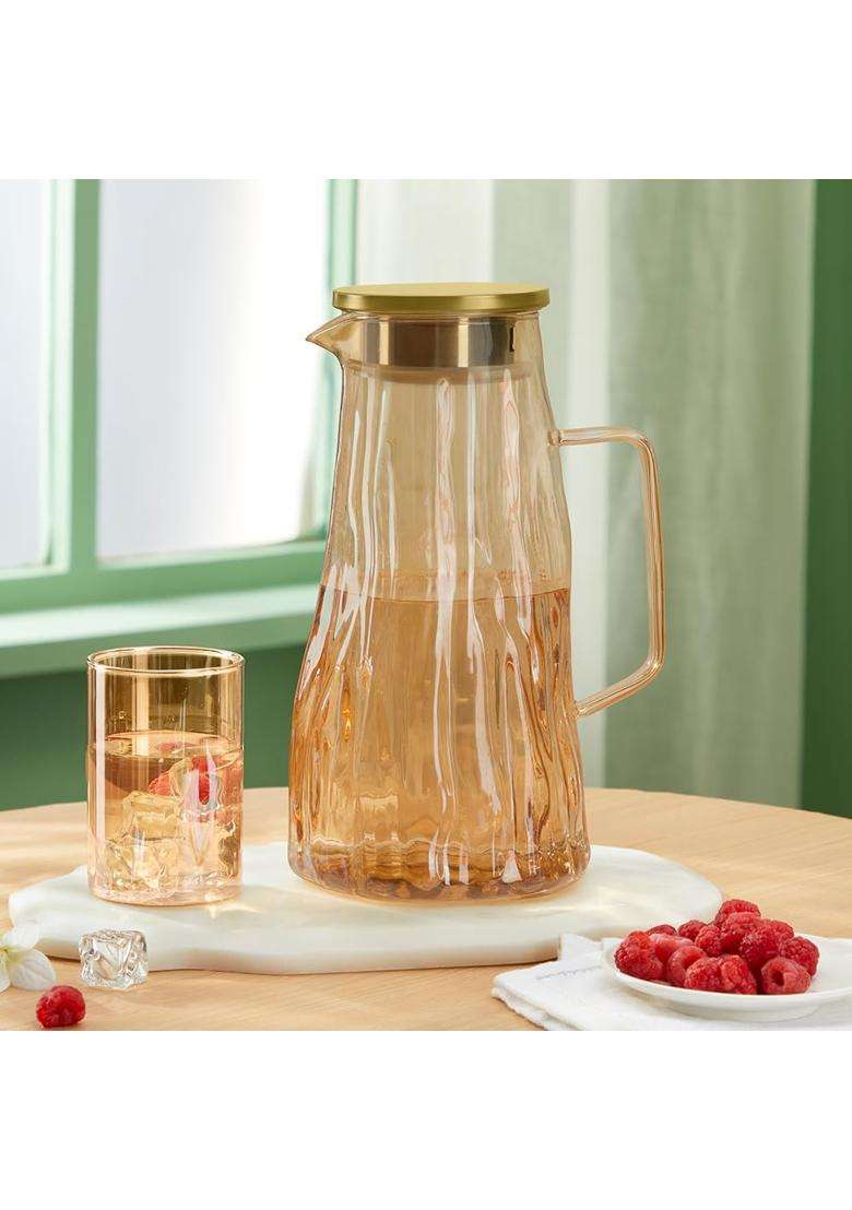 Borosil Auk Amber Borosilicate Glass Jug with Stainless Steel Lid | 1.8 L | 1.9 Qt - Indya