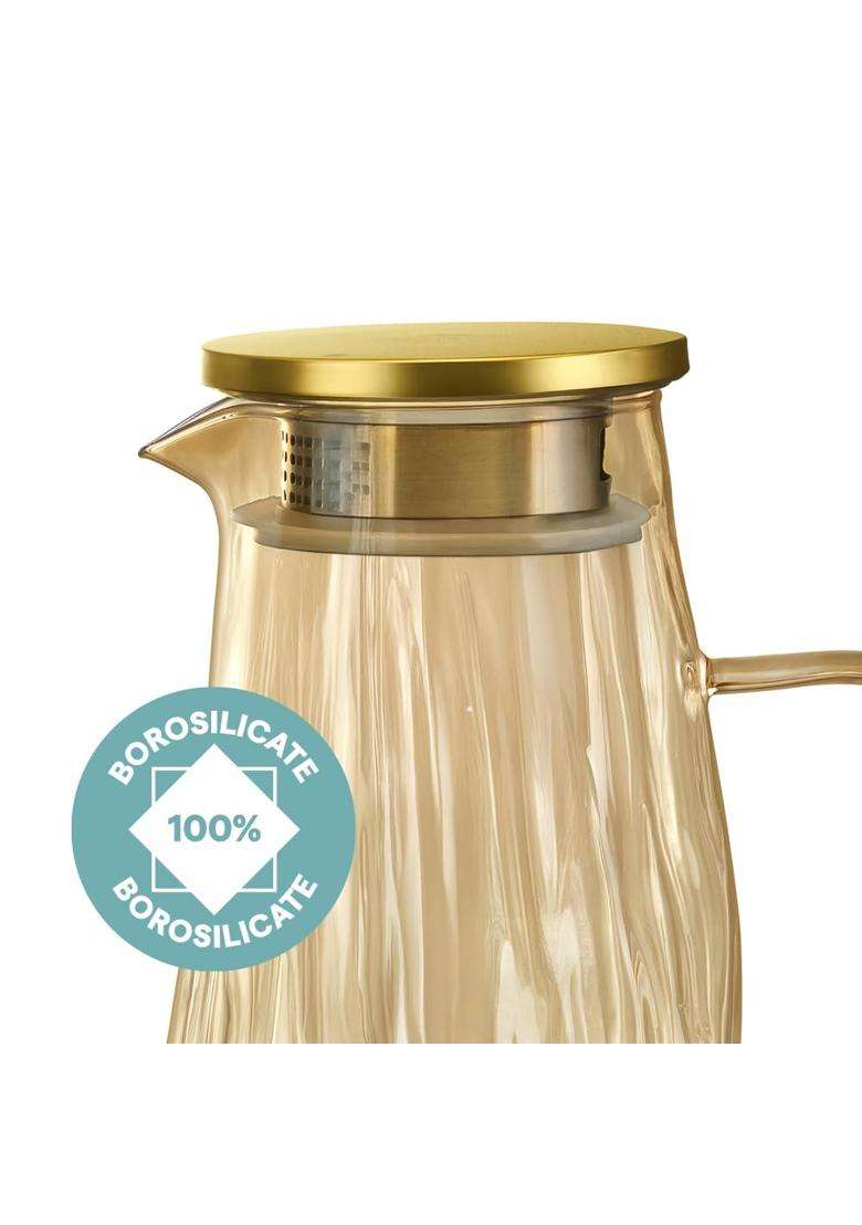 Borosil Auk Amber Borosilicate Glass Jug with Stainless Steel Lid | 1.8 L | 1.9 Qt - Indya