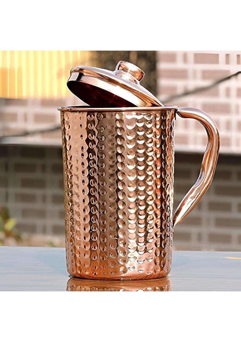 Adoko Pure Copper Hammered Water Jug | 2 L | 2.1 Qt | Handcrafted - Indya