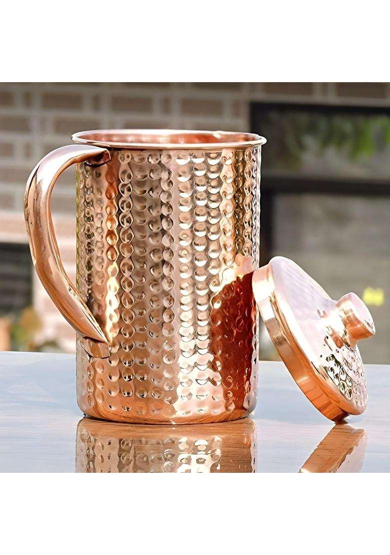Adoko Pure Copper Hammered Water Jug | 2 L | 2.1 Qt | Handcrafted - Indya