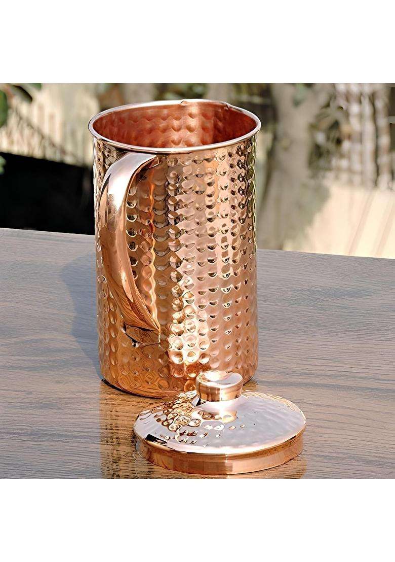 Adoko Pure Copper Hammered Water Jug | 2 L | 2.1 Qt | Handcrafted - Indya
