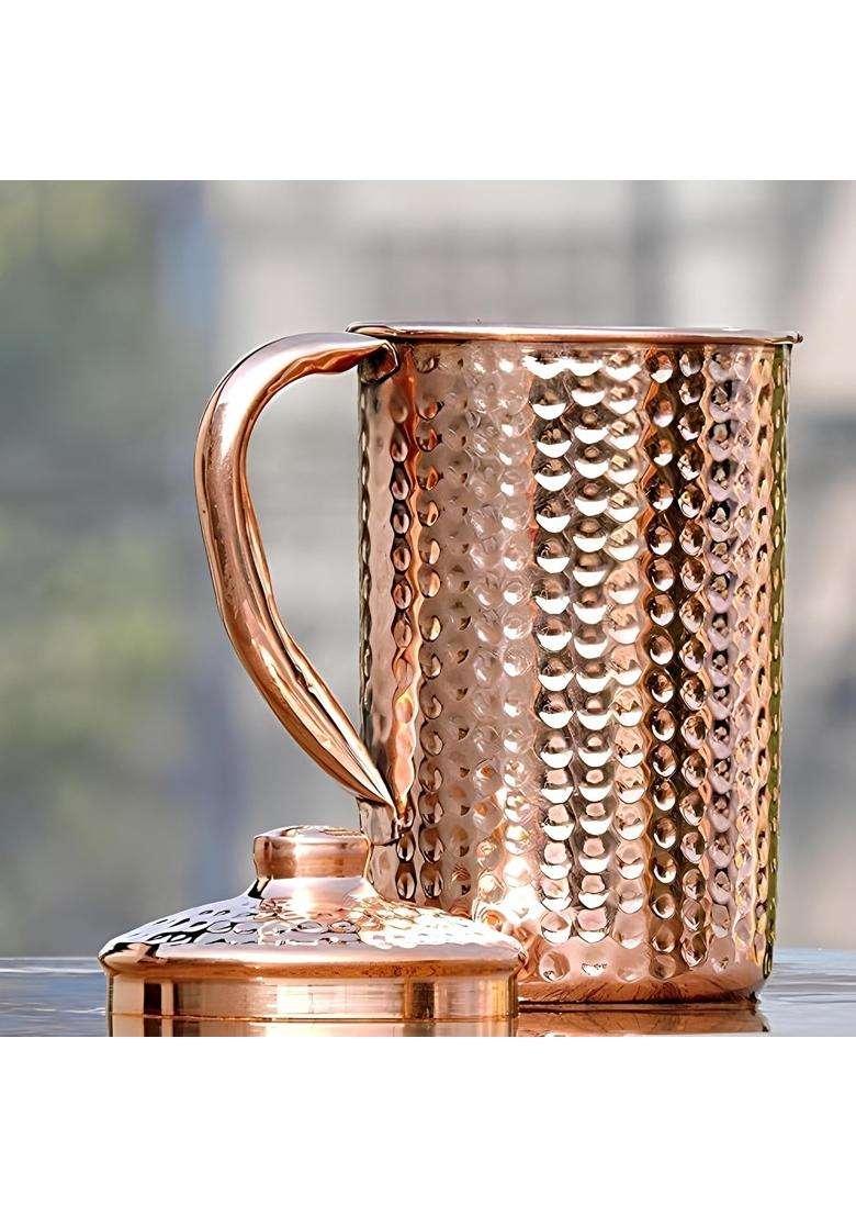 Adoko Pure Copper Hammered Water Jug | 2 L | 2.1 Qt | Handcrafted - Indya