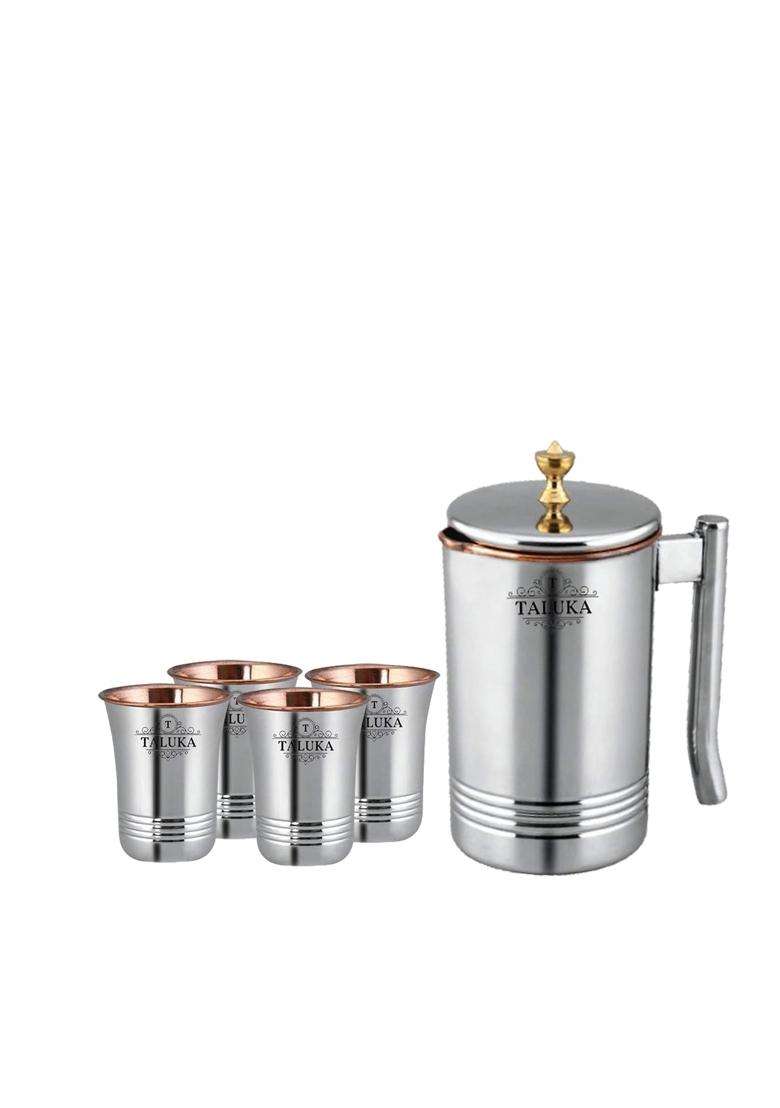 Taluka With T Logo Taluka Copper Stainless Steel Jug Pitcher with Brass Knob | 1500 ml | 50.7 fl oz - Indya