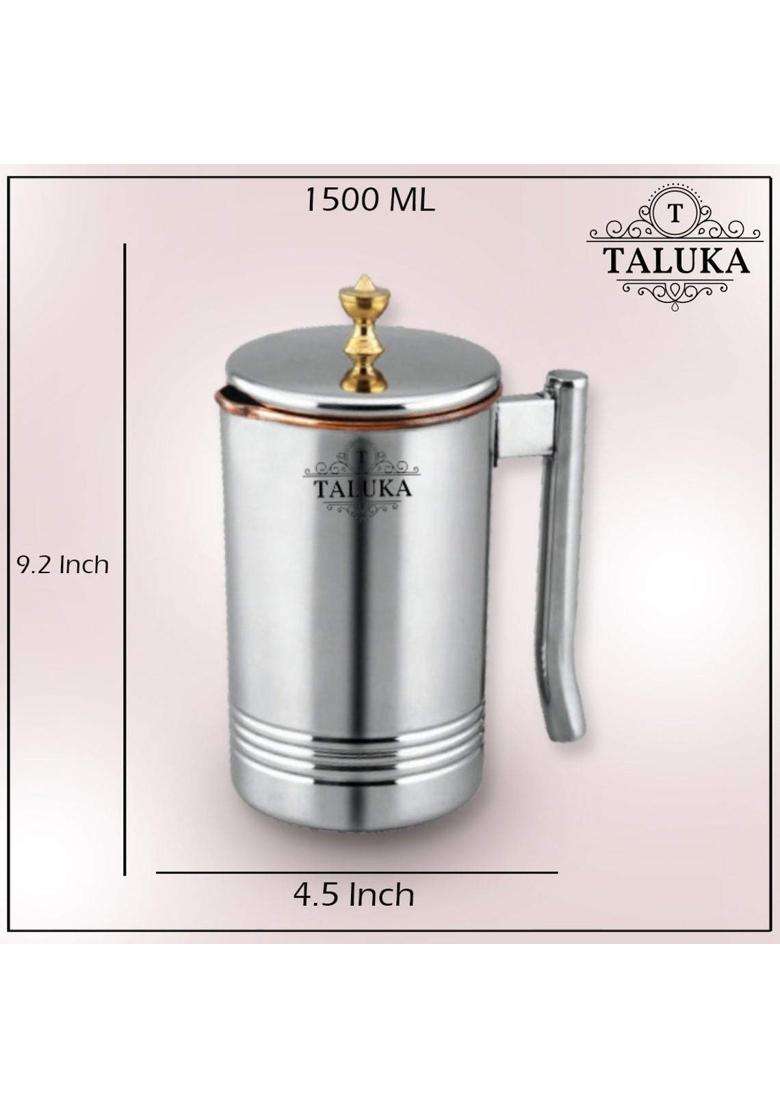 Taluka With T Logo Taluka Copper Stainless Steel Jug Pitcher with Brass Knob | 1500 ml | 50.7 fl oz - Indya