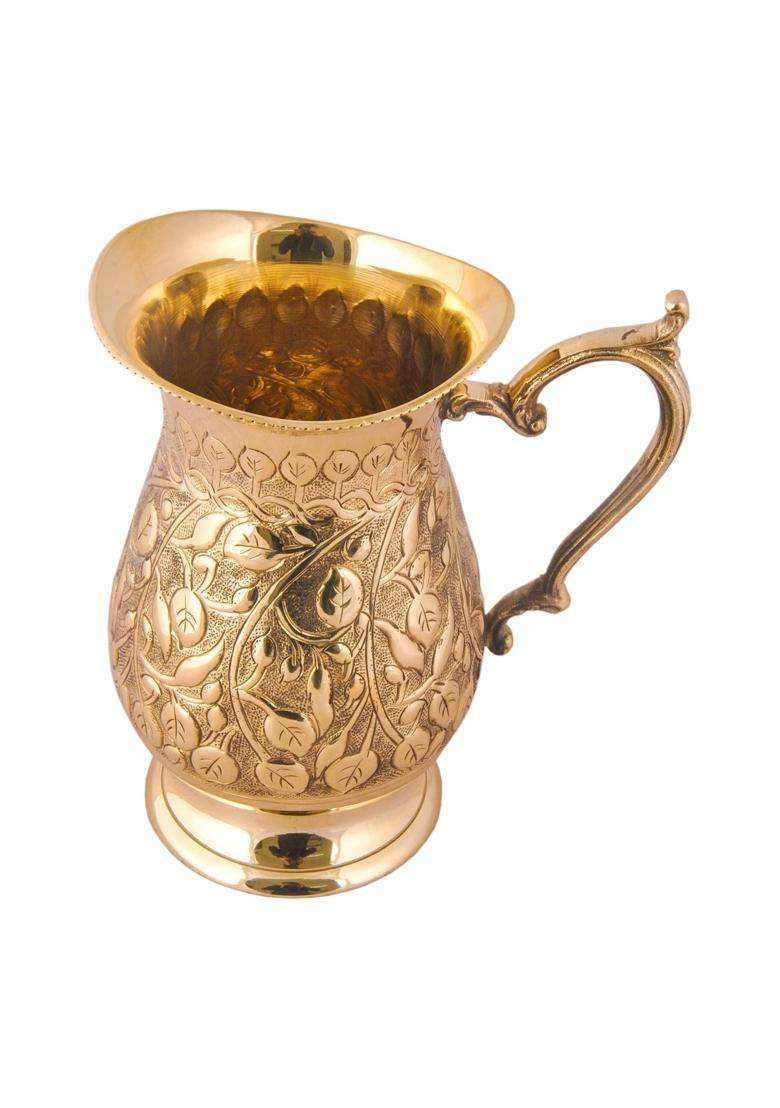 SHIV SHAKTI ARTS Brass Jug Mughal Design for Water Storing and Drinking Purpose Home Dining Décor | 1500 ml | 50.7 fl oz - Indya