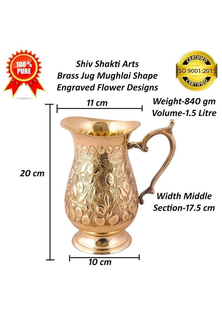 SHIV SHAKTI ARTS Brass Jug Mughal Design for Water Storing and Drinking Purpose Home Dining Décor | 1500 ml | 50.7 fl oz - Indya