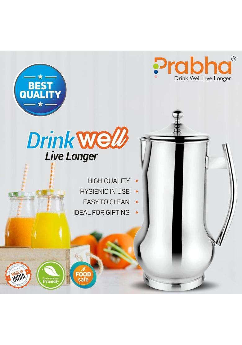 Prabha Stainless Steel Belito Water Jug Plain | 2000 ml | 67.6 fl oz - Indya