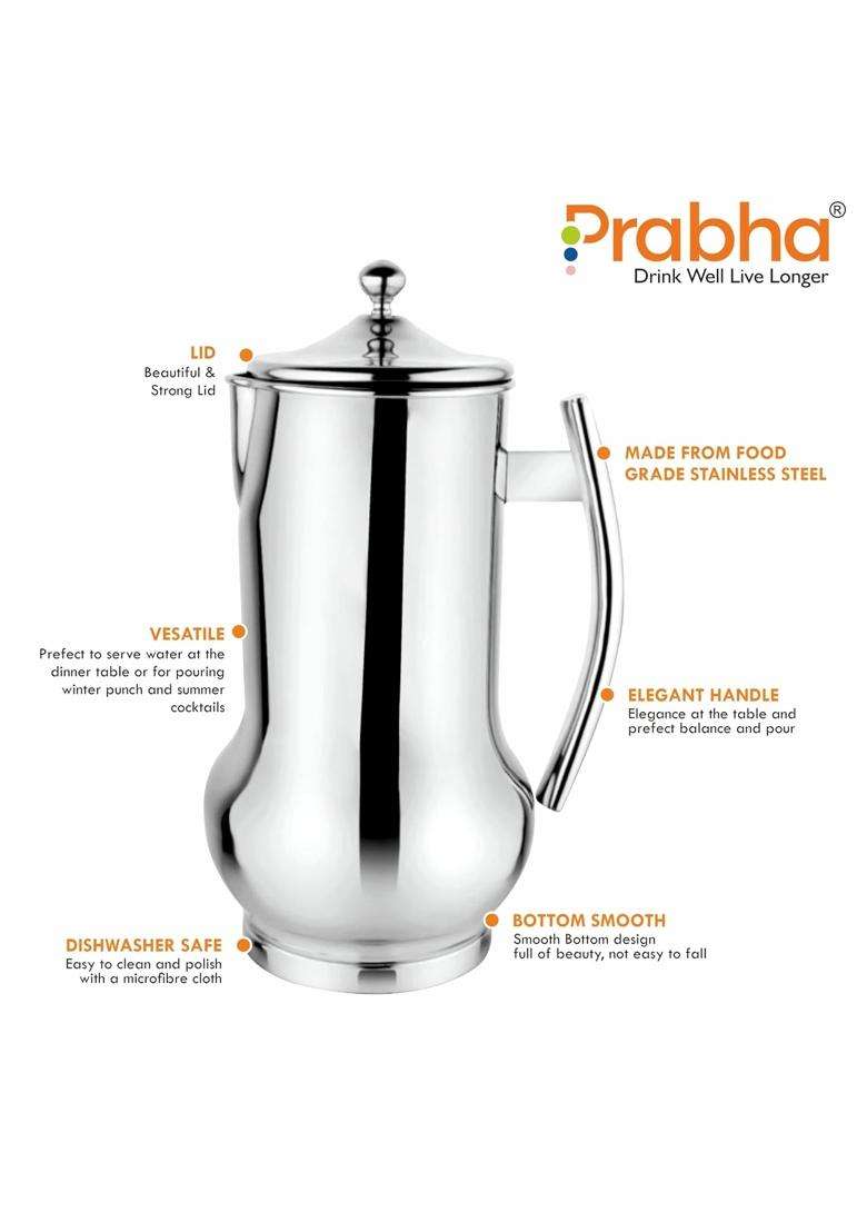 Prabha Stainless Steel Belito Water Jug Plain | 2000 ml | 67.6 fl oz - Indya