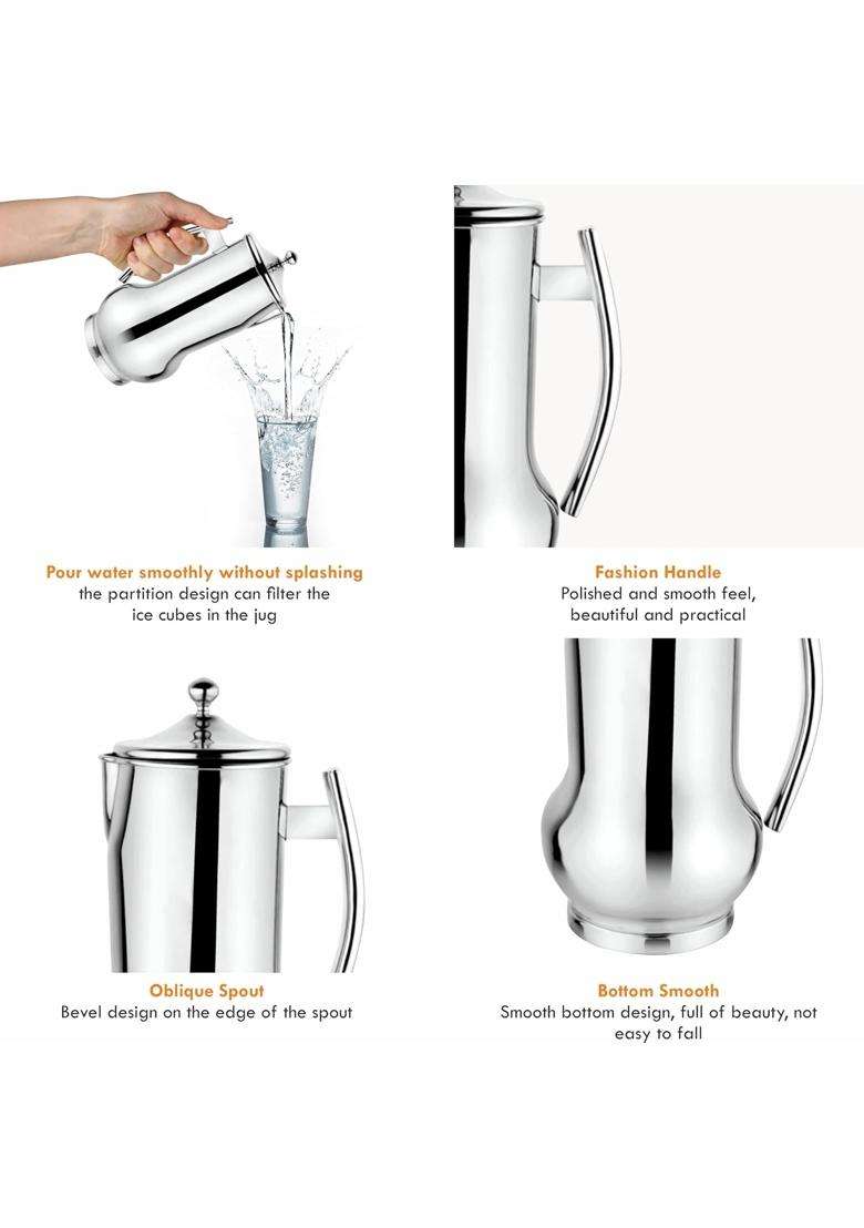 Prabha Stainless Steel Belito Water Jug Plain | 2000 ml | 67.6 fl oz - Indya