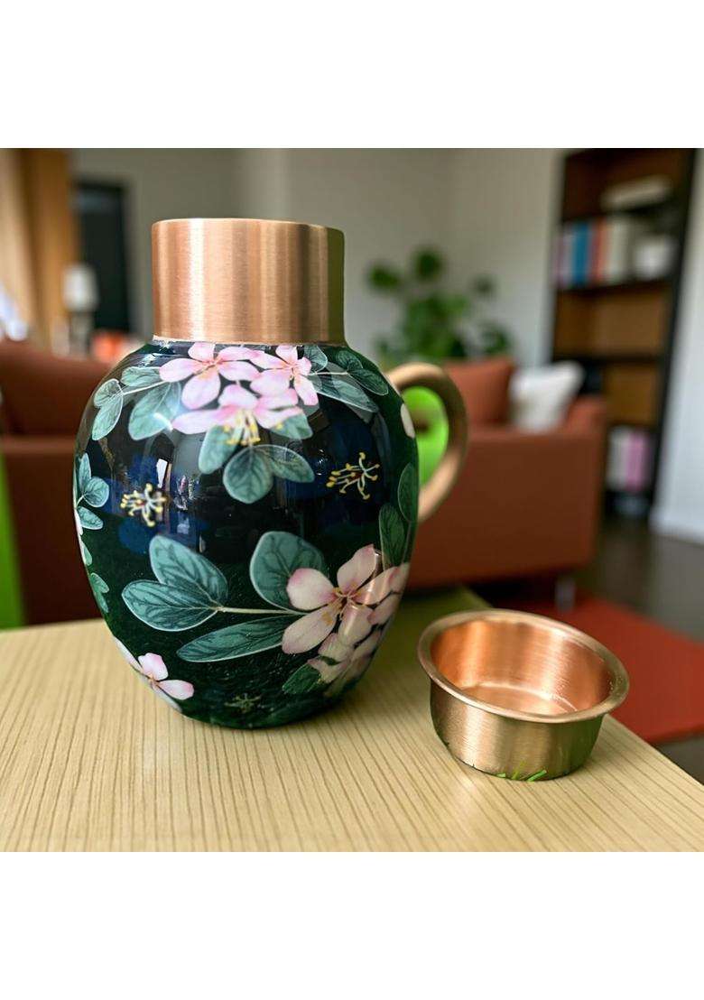 muke floral Premium Floral Designer Copper Jug with Handle | 1.5 L | 1.6 Qt | Handcrafted - Indya