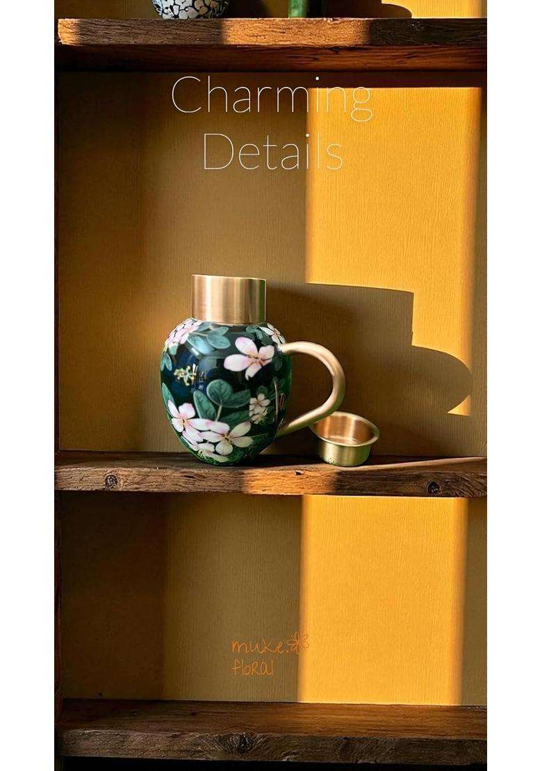 muke floral Premium Floral Designer Copper Jug with Handle | 1.5 L | 1.6 Qt | Handcrafted - Indya