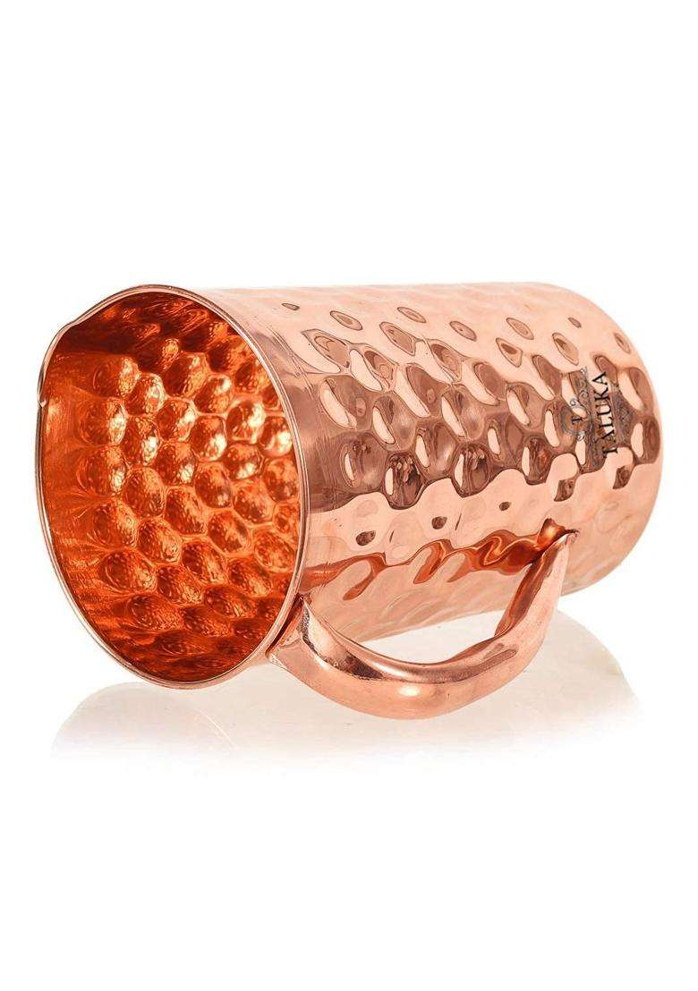 Taluka With T Logo Taluka Copper Hammered Diamond Design Jug Pitcher Brass Knob Lid for Storage | 1500 ml | 50.7 fl oz - Indya