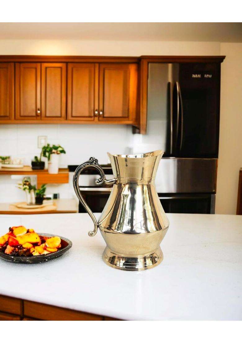 Blissful Decor Pure Brass Water Jug in Glossy Finishing 100 Brass Handmade Jug Pitcher | 1.5 L | 1.6 Qt - Indya