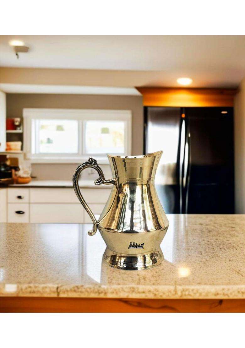 Blissful Decor Pure Brass Water Jug in Glossy Finishing 100 Brass Handmade Jug Pitcher | 1.5 L | 1.6 Qt - Indya
