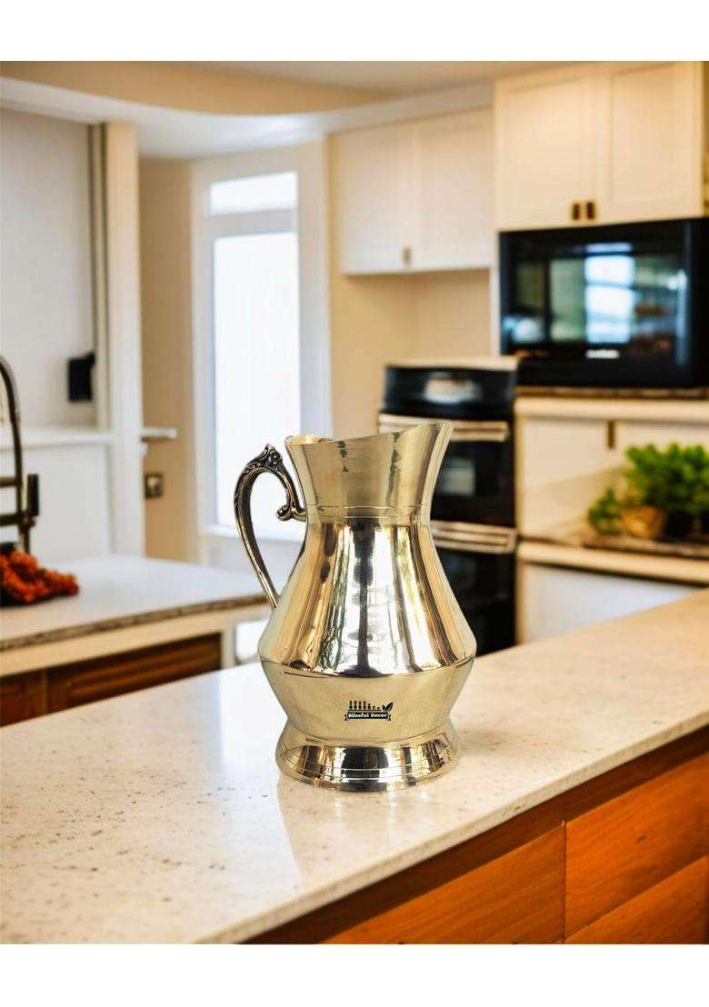 Blissful Decor Pure Brass Water Jug in Glossy Finishing 100 Brass Handmade Jug Pitcher | 1.5 L | 1.6 Qt - Indya