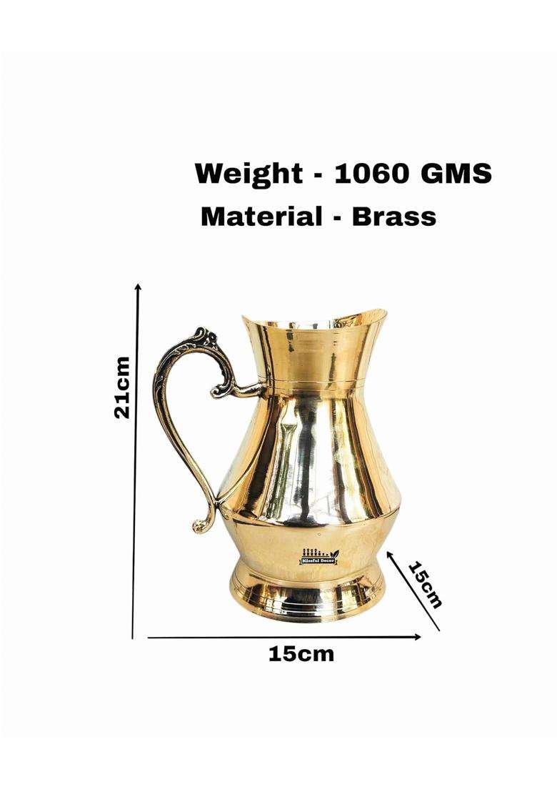 Blissful Decor Pure Brass Water Jug in Glossy Finishing 100 Brass Handmade Jug Pitcher | 1.5 L | 1.6 Qt - Indya