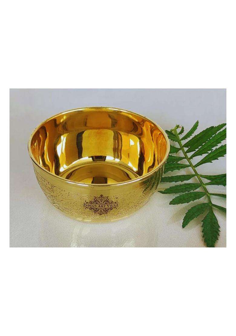 INDIAN ART VILLA Brass Floral Bowl Gold Finish Decorative Serving Bowl for Dry Fruits | 250 ml | 8.5 fl oz - Indya