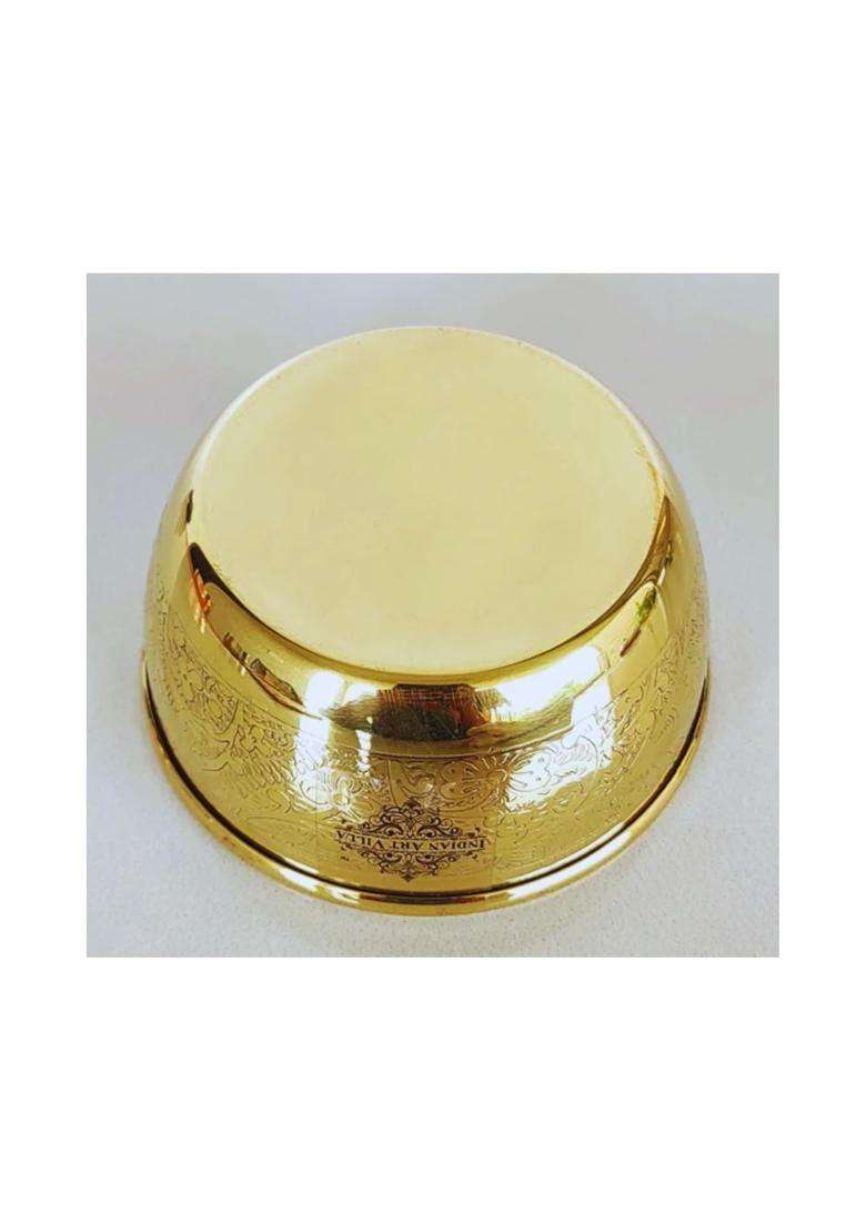 INDIAN ART VILLA Brass Floral Bowl Gold Finish Decorative Serving Bowl for Dry Fruits | 250 ml | 8.5 fl oz - Indya
